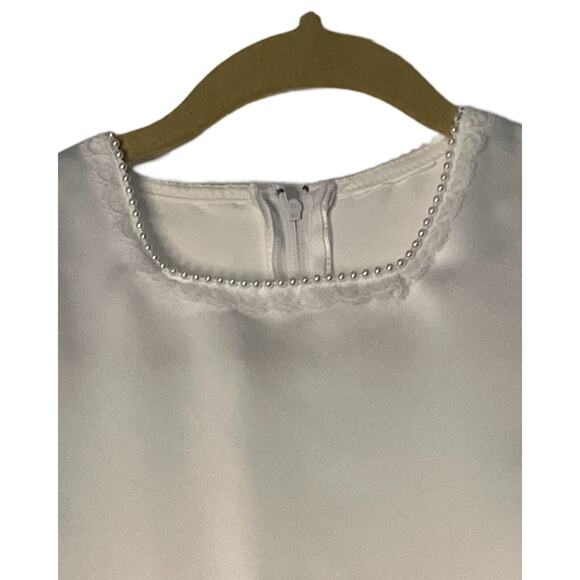 First Communion Dress Girls Size M White Taffeta Satin Trim Rosebuds Peal Detail - Picture 6 of 8